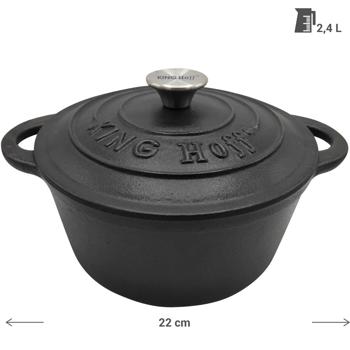 Preview: Gusseisen Topf mit Deckel Ø 22 cm 2,4 L - ideal für Backofen Herd Grill - Grauguss - Induktion Elektro Gas Ceranfeld - für Hobby & Profis