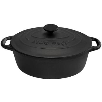 Preview: Hochwertiger Gusseisenbräter oval 4,5 Liter schwarz mit Deckel - Aus bestem Grau-Guss für perfektes Schmoren & Braten - Robust & langlebig kochen