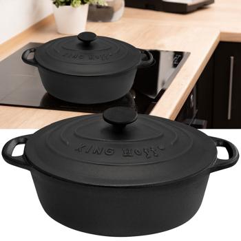 Hochwertiger Gusseisenbräter oval 6,2 Liter schwarz mit Deckel - Aus bestem Grau-Guss für perfektes Schmoren & Braten - Robust & langlebig kochen