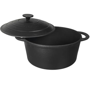 Preview: Gusseisen Schmortopf 24cm / 4 Liter schwarz - aus Grauguss für zartes Schmoren & Backen - Exzellente Wärmespeicherung für perfektes Aroma & Garen