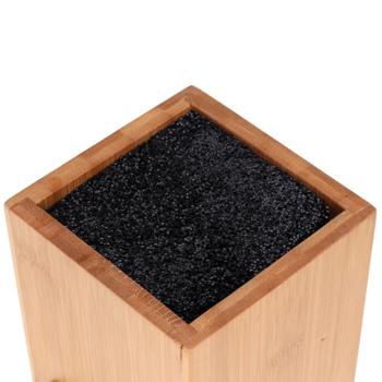 Preview: Messerblock Bambus - für alle Küchenmesser bis 8 Zoll - schont Klingen, immer griffbereit - modernes Design - waschbare Stäbchen - 10,5x10,5x25cm