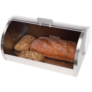 Preview: Brotkasten Edelstahl/Acryl silber - Hält Backwaren frisch & hygienisch - Aufziehbarer Deckel - Leicht zu reinigen - 39.5x28x18.5cm