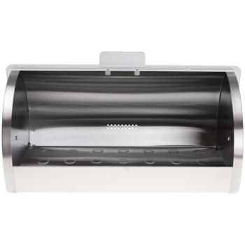 Preview: Brotkasten Edelstahl/Acryl silber - Hält Backwaren frisch & hygienisch - Aufziehbarer Deckel - Leicht zu reinigen - 39.5x28x18.5cm