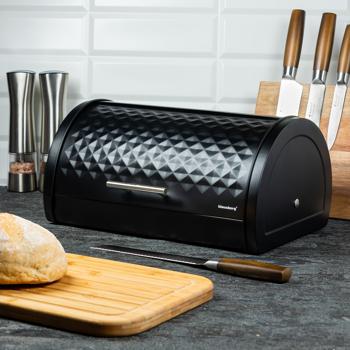 Preview: Eleganter Brotkasten mit Deckel – aus robustem Edelstahl, schwarz, stilvolles Design für frische Backwaren, langlebig, platzsparend & pflegeleicht