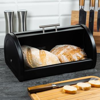 Preview: Eleganter Brotkasten mit Deckel – aus robustem Edelstahl, schwarz, stilvolles Design für frische Backwaren, langlebig, platzsparend & pflegeleicht