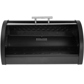 Preview: Brotkasten mit aufziehbarem Edelstahldeckel - Silber-schwarzes Design für Brot & Backwaren - Hygienische Aufbewahrung - Masse: 38x28x18.5 cm