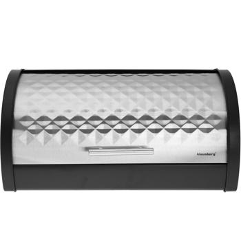 Preview: Brotkasten mit aufziehbarem Edelstahldeckel - Silber-schwarzes Design für Brot & Backwaren - Hygienische Aufbewahrung - Masse: 38x28x18.5 cm