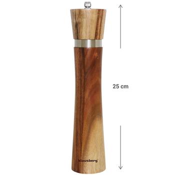 Preview: Salz- und Pfeffermühle Akazienholz - Edles Design & Keramikmahlwerk - Einstellbarer Mahlgrad - H 25 x Ø 5.5 cm - Für Salz/Pfeffer