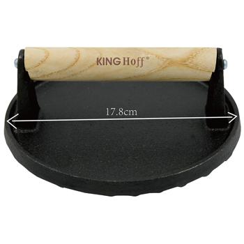 Preview: Fleischpresse Gusseisen - Beschweren, Plätten & Warmhalten von Steaks, Burgern & Bacon - Ø 17,8cm, ergonomischer Holzgriff