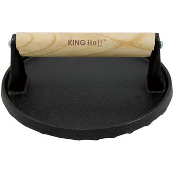 Preview: Fleischpresse Gusseisen - Beschweren, Plätten & Warmhalten von Steaks, Burgern & Bacon - Ø 17,8cm, ergonomischer Holzgriff