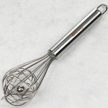 Preview: Kugel-Schneebesen Edelstahl - Teig schnell/effizient rühren, für Rührei/Pfannkuchen/Keksteig - Ø 6x21 cm - Spülmaschinenfest & langlebig