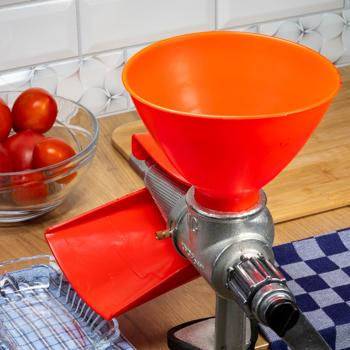 Preview: Klassische Tomatenpresse für Tomatensosse, Passiergerät im Retro-Look, rot silber, aus Metall - Robust & praktisch für hausgemachte Sossen & Sugo