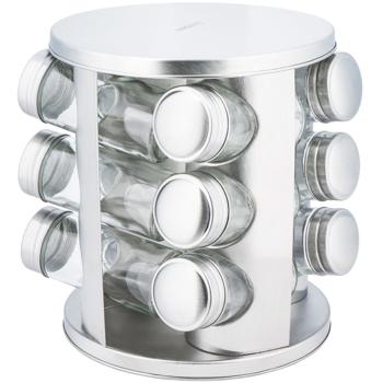 Modernes Edelstahl-Gewürzkarussell mit 12 transparenten Gewürzgläsern, weiss, – zeitloser Gewürzständer - ein Blickfang für jede Küche