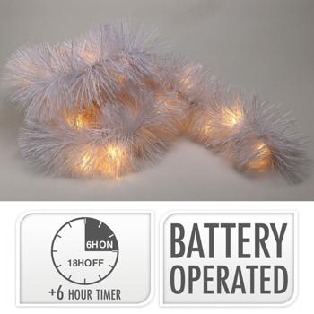 Preview: LED-Lametta Girlande weiss 2,7 m - Christbaumschmuck mit integrierter LED-Beleuchtung - Mystischer Glanz, Timer-Funktion 6h, IP44