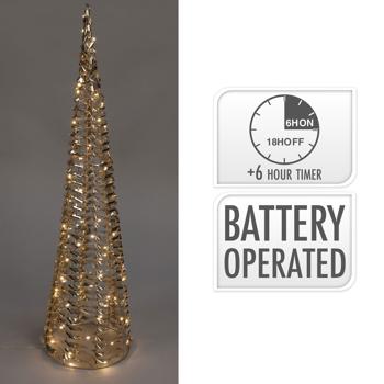 Preview: Weihnachts-Lichtpyramide mit Micro LEDs und Timer, gold, H 60 cm