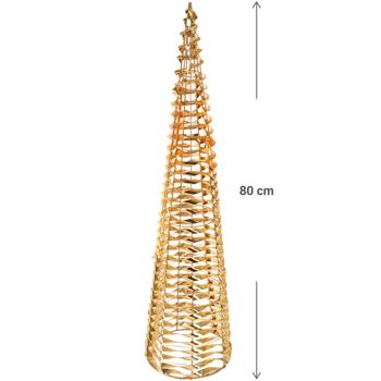 Preview: Weihnachts-Lichtpyramide Micro LED - Elegante Adventsdekoration H 80 cm mit sanft leuchtenden Lichtern & 6h-Timer - Gold