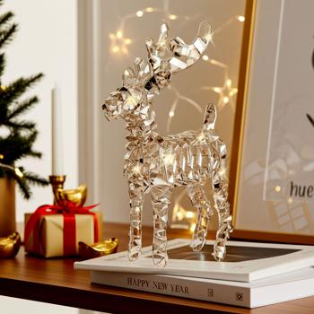 LED-Rentier Deko - 50 goldfarbene Micro-LEDs für stilvolles Weihnachtsambiente - Batteriebetrieb, Timer, 24x8x37cm, IP20, Metall/PET