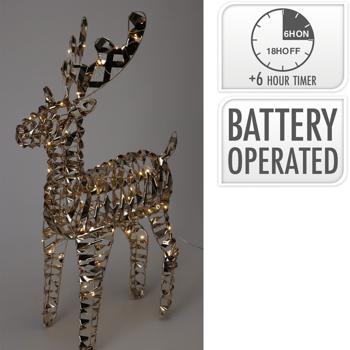 Preview: LED-Rentier goldfarben mit 100 Micro-LEDs – stilvolles Ambiente & gemütliches Licht für Ihr Zuhause – 36x14x60cm – IP20 – Batteriebetrieben mit 6/18h Timer