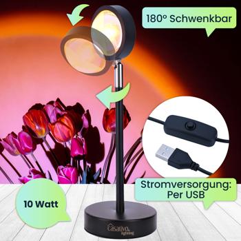 Preview: LED Sonnenuntergang Projektionslicht – 180° schwenkbar, Aluminiumgehäuse – stimmungsvolle Beleuchtung für Deko, Fotos & Ambiente – modern & langlebig