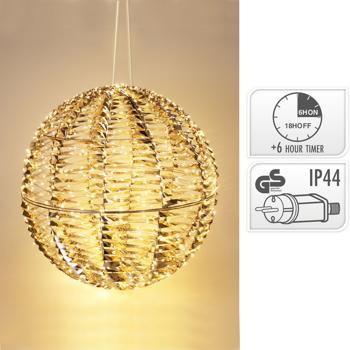 Preview: Weihnachtskugel - 960 warmweisse Micro-LEDs, Goldfarben, Ø 50 cm - Stilvolles Weihnachtsambiente, Batteriebetrieben mit Timer, IP44 Spritzwassergeschützt