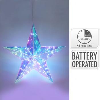 Preview: Weihnachtsstern Regenbogen LED - Schimmernde Weihnachtsdekoration für drinnen & draussen - 40 kaltweisse Micro-LEDs, Timer, 52x14x51cm, PET, Batterie/Kabel