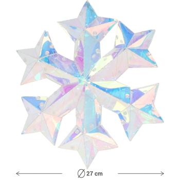 Preview: Schneeflocke Regenbogen-Design - Deko für Weihnachten & Partys - 30 kaltweisse Micro-LEDs, Timer, batteriebetrieben, 27 cm - PET-Material