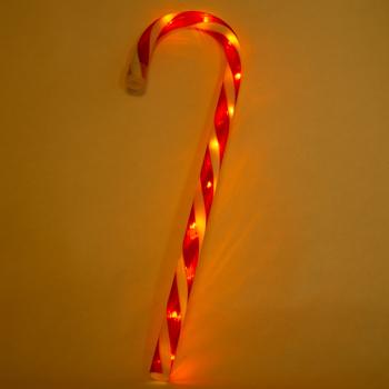 Preview: LED-Zuckerstange Rot-Weiss - 5 Lichtfunktionen für Weihnachts-Wonderland & Party - 11 warmweisse LEDs, batteriebetrieben (3x LR44), 13x1.8x45 cm