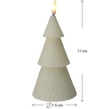 Preview: LED-Kerze Tannenbaum - Warmweiss flackernd - Ø 7,5 x 11 cm - Mit 6/18h Timerfunktion - Elfenbeinfarbe - Batteriebetrieben (2x AAA) - Weihnachtsdeko