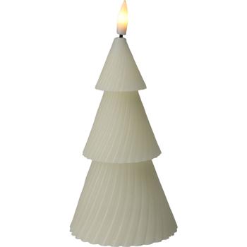 LED-Kerze Tannenbaum - warmweiss flackernd, batteriebetrieben, sicher & gemütlich - Ø 8,5 x 15 cm - mit Timer (6/18h) - Elfenbeinfarbe - Weihnachtsbaum Deko