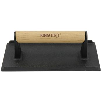 Preview: Fleischpresse Gusseisen für BBQ, Burger & Steaks - Gleichmässiges Plätten & Warmhalten - 21 x 10,8 cm, 1 kg, ergonomischer Holzgriff