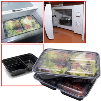 Preview: 20 Meal Prep Boxen m. Deckel u. 3 Fächern, Bento-Boxen für 1,2 l, wiederverwendbare Essensboxen für Mitnahme, Aufbewahrung und Einfrieren 