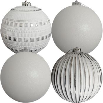 Preview: Weihnachtskugeln 4er-Set weiss - Ø 15 cm Christbaumkugeln mit 3 Designs für festliche Weihnachtsdekoration - Edler Baumschmuck Adventszeit Büro Zuhause