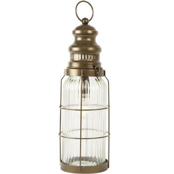 Preview: Stilvolle LED-Laterne im Vintage-Look, bronze-braun, H38cm – Batteriebetrieben, für nostalgische Beleuchtung im Industrial-Design