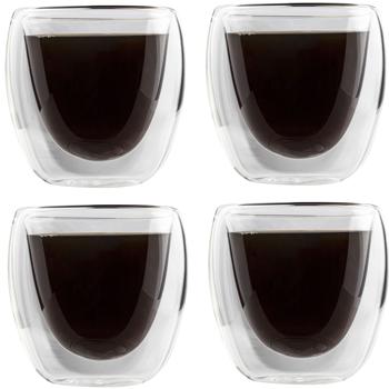 Preview: Doppelwandige Espresso Gläser 80ml aus Borosilikatglas, 4er-Set