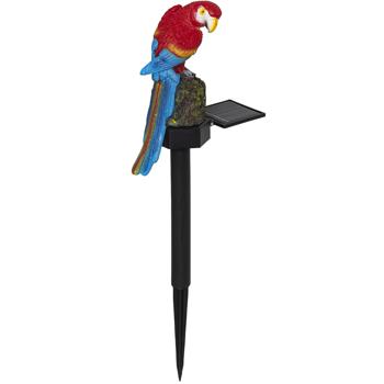 Preview: Garten Solarleuchte Papagei, 43cm, warmweiss, mit Erdspieß – Farbenprächtige Gartenfigur, stimmungsvolles Licht für Balkon & Terrasse