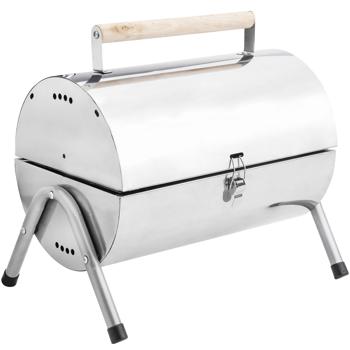 Preview: Kompakter Edelstahl Camping-Grill, 50 x 30 x 36,8 cm – Tragbarer Grill mit Holzgriff, für Outdoor-Abenteuer & Grillspass