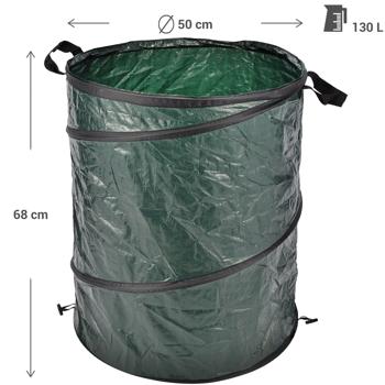 Preview: Gartensack Grün 130L - Robuster Polyester-Abfallsack mit Henkeln für Gartenarbeiten - Ideal für Laub, Unkraut & Grünschnitt Ø 50x68cm