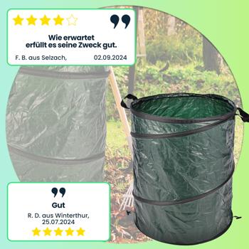 Preview: Gartensack Grün 130L - Robuster Polyester-Abfallsack mit Henkeln für Gartenarbeiten - Ideal für Laub, Unkraut & Grünschnitt Ø 50x68cm