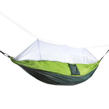 Hängematte mit Moskitonetz für ungestörte Nächte, 2,6 x 1,4 m, grün schwarz, Befestigung an Bäumen oder Ständern