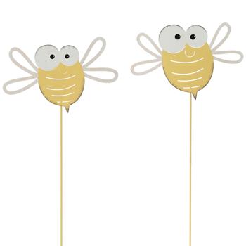 2er Set Gartenstecker Biene aus Metall - Beetstecker für Kübel & Kästen - Gelb/Weiss, 71 & 52 cm hoch - Pflegeleicht - Garten Deko