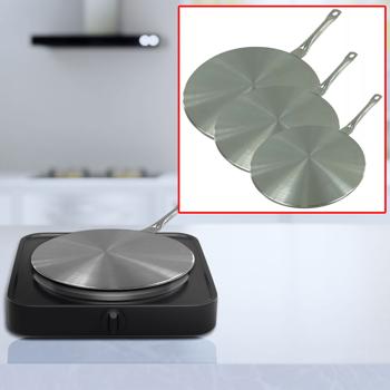 Preview: Universal Induktionsadapterplatten, 3er-Set, 14,5/19/28cm – Edelstahl, mit Griff, macht jedes Kochgeschirr induktionsfähig