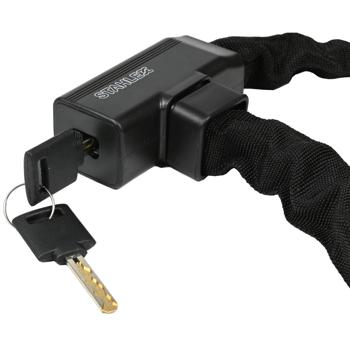 Preview: Kettenschloss 1m - Robuster Schlosskörper 6mm Stärke - Extrasicher für Fahrrad, Motorrad, Velo - Lackschutz Textilschlauch - Zinklegierung - Schwarz