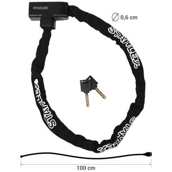 Preview: Kettenschloss 1m - Robuster Schlosskörper 6mm Stärke - Extrasicher für Fahrrad, Motorrad, Velo - Lackschutz Textilschlauch - Zinklegierung - Schwarz