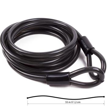 Preview: Stahlseil schwarz 5m x Ø 1,2cm - Wetterfest Diebstahlsicherung für Gartenmöbel Fahrräder & Zubehör - Robust mit Kunststoff-Ummantelung & 2 Schlaufen