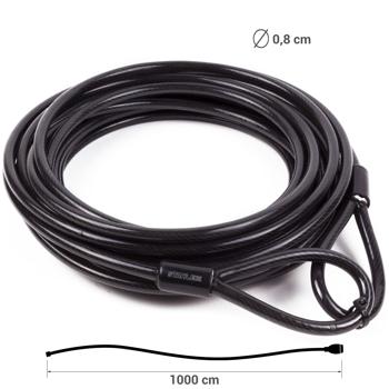 Preview: Stahlseil schwarz 10m x Ø 8mm - wetterfest Diebstahlschutz für Fahrräder Gartenmöbel & Objekte - robuste Kunststoff-Ummantelung mit 2 Schlaufen