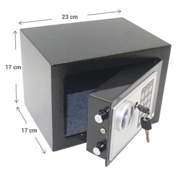Preview: Elektronischer Möbeltresor, 23x17x17cm, 15 Min. feuerfest, 2 Stahlbolzen, schwarz, Wand/Boden-Montage, sicherer Tresor für Wertsachen