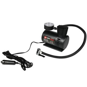 Preview: Luftkompressor mit Manometer - für Auto, Wohnwagen & Fahrräder - 12V, 250 psi, 2 Adapter, Nadelventil, 2.8m Kabel, 18-Zoll-Schlauch