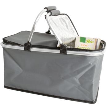Preview: Robuster Thermo Einkaufskorb 30L grau, faltbar mit leichtem Alu-Rahmen - Hält Einkäufe perfekt kühl - Grosser stabiler Isolierkorb
