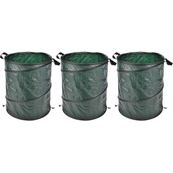 Preview: 3er-Set Gartensack – 130L Volumen für Gartenarbeit, Laub & Abfall – Robust, langlebig, Polyester, mit Henkeln & grosser Öffnung – Grün, 50x68cm