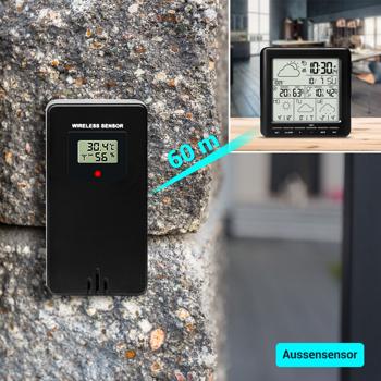 Preview: WLAN-Wetterstation mit Aussensensor: 4-Tage-Prognose, App-Zugriff weltweit, Schwarz – Übersichtliches Display für genaue Wetterdaten